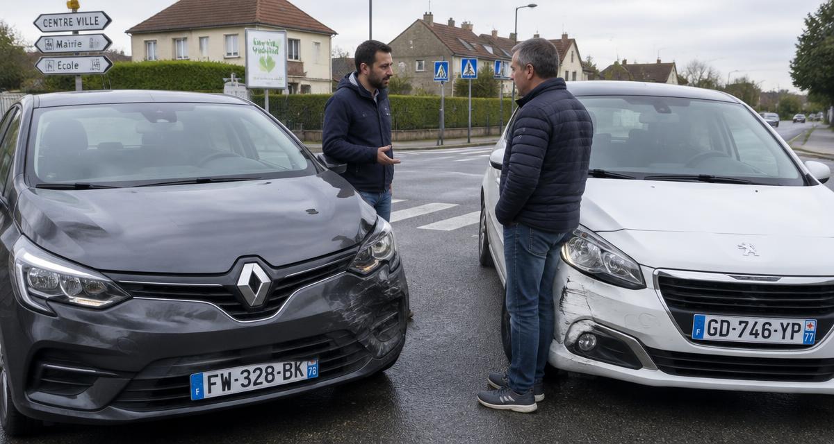 Deux conducteurs discutent après une collision légère à un carrefour